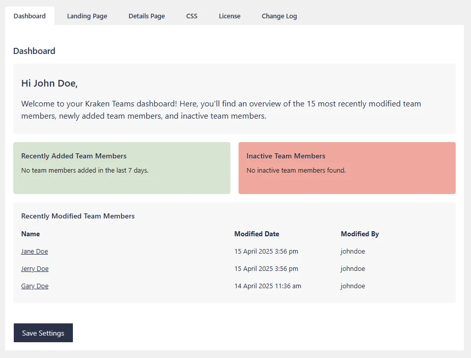 Kraken Teams dashboard showing an overview of recent activity