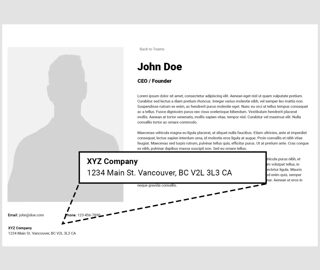 Teams detail page with location example