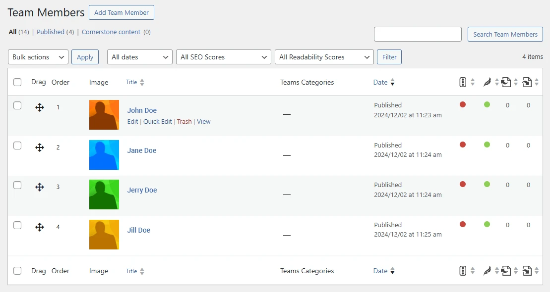 Team Members main screen