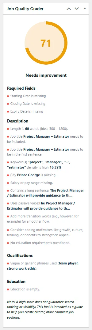 Job Grader indicator