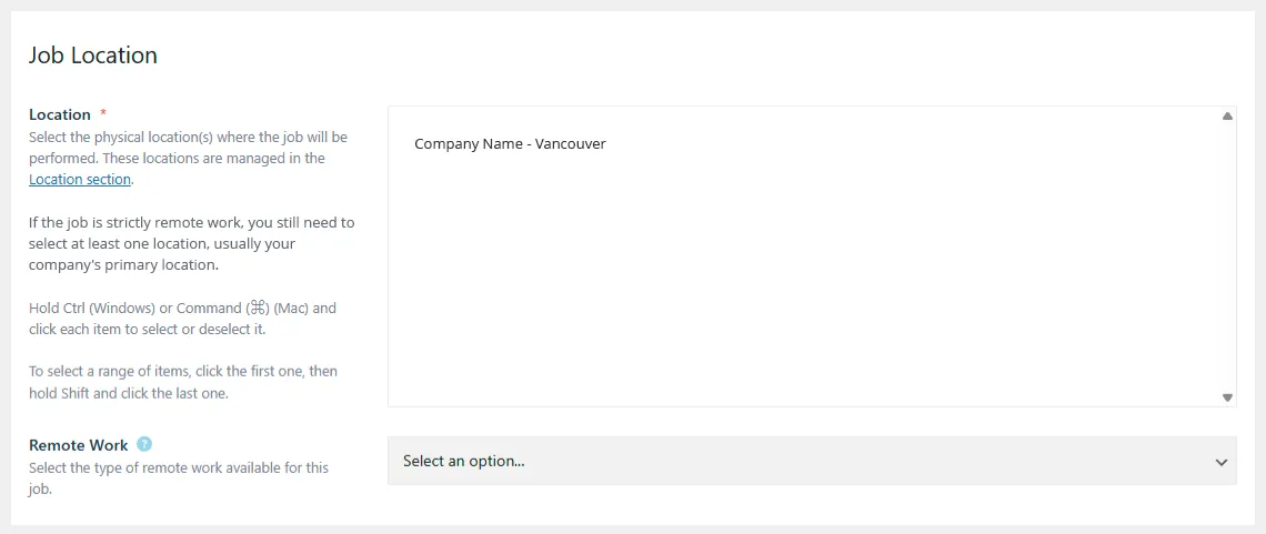 Careers Job Location settings