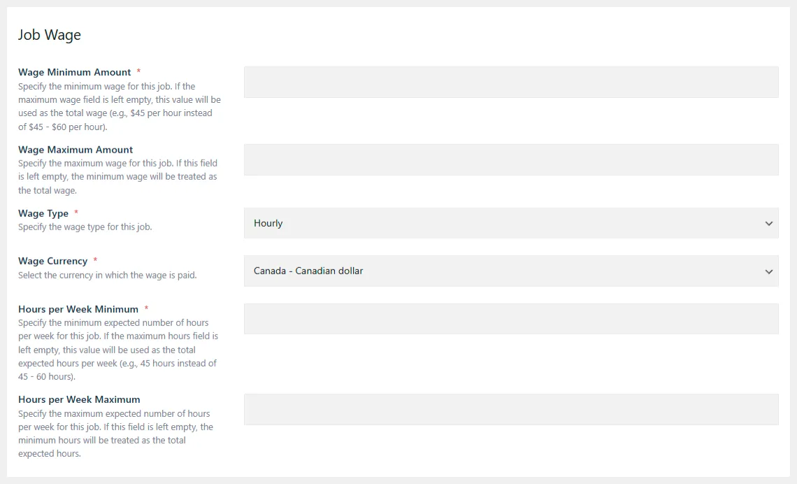 Careers Job Wage settings