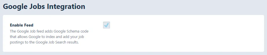 Google Jobs integration setting