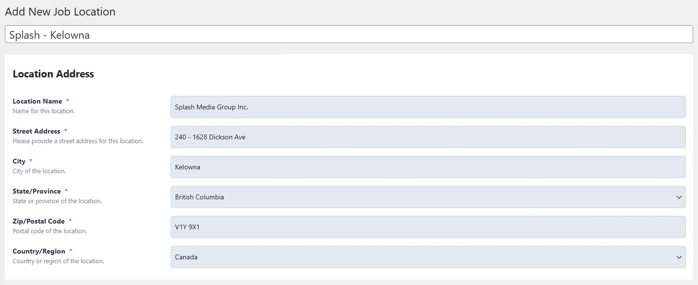 Job Location settings