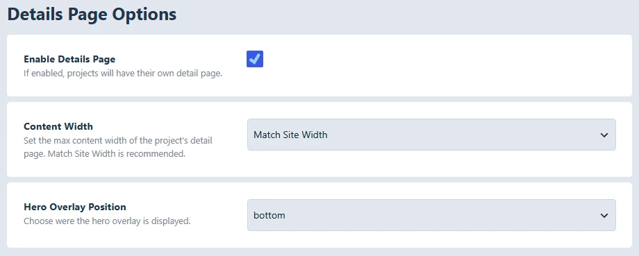 Details page options