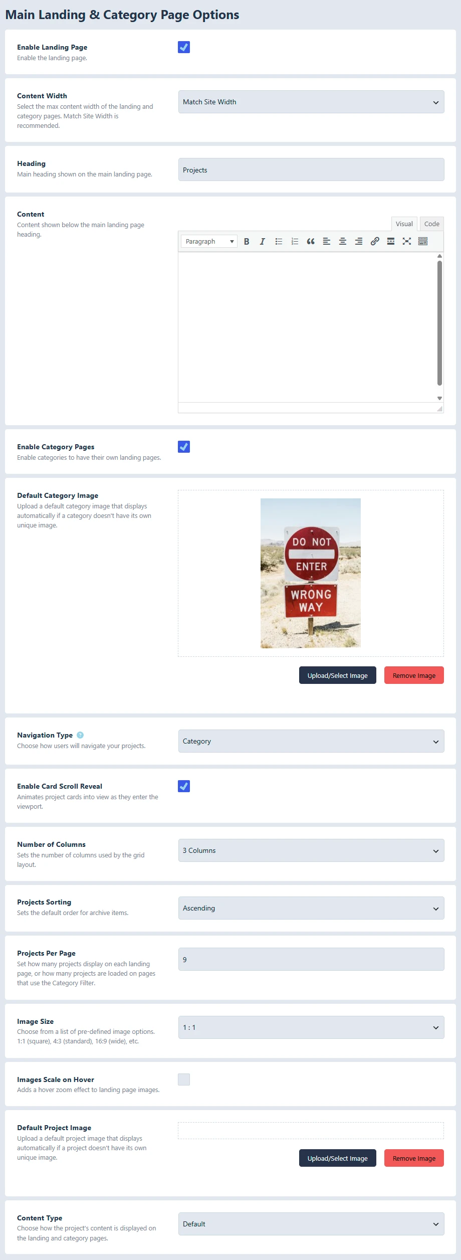 Main Landing & Category Page Options