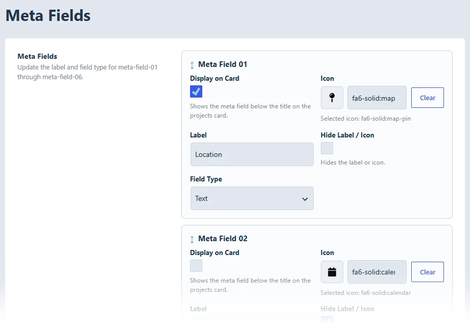 Projects Meta Fields